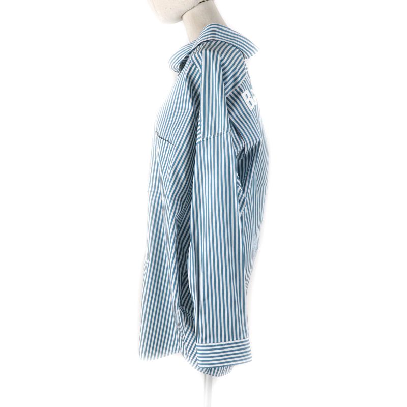 Balenciaga 21AW 622050 100% Cotton Logo Stripe Oversized Long Sleeve Shirt
