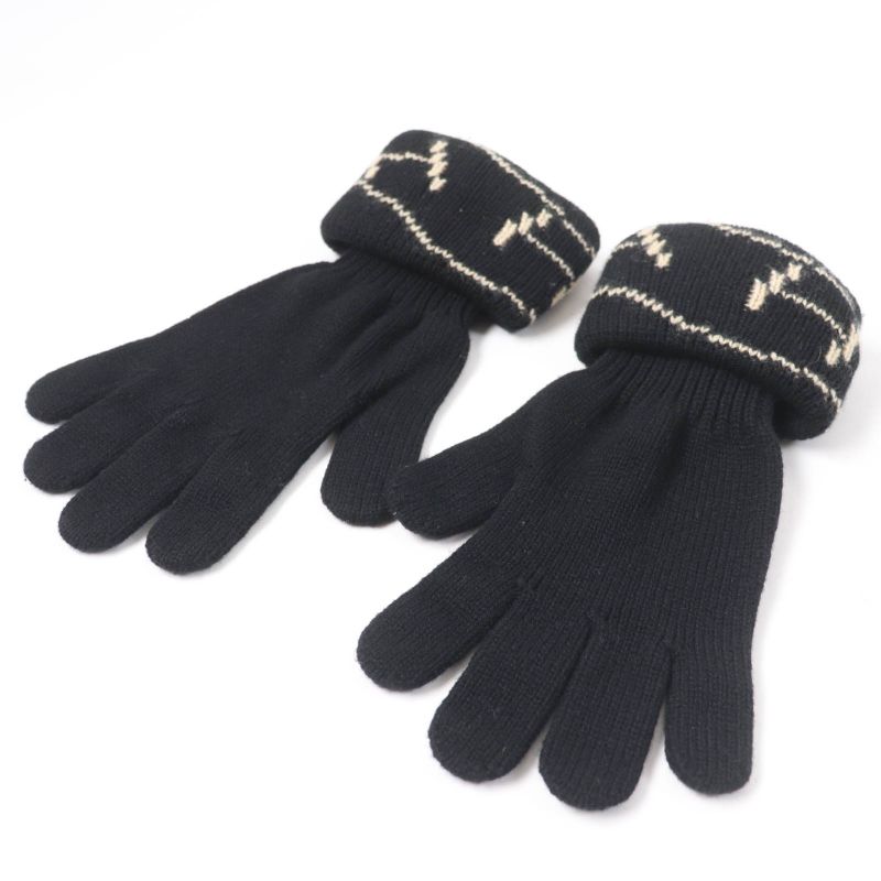 Hermes Margiela Period 100% Cashmere H Embroidered Knit Gloves Black SM Made In
