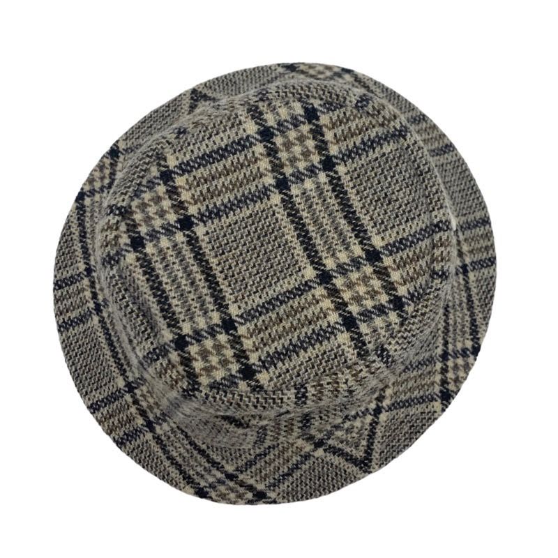Celine Hat Wool Cotton Brown Triomphe Logo Check Bucket