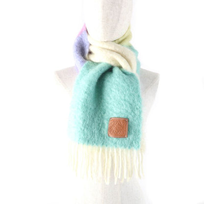 LOEWE Mohair Blend Anagram Logo Patch Fringed Scarf Multi Genuine
