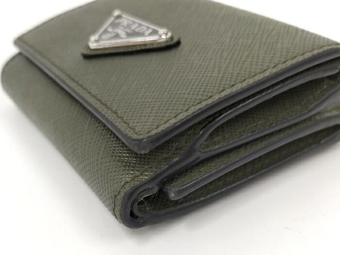 Prada Trifold Wallet With Triangular Logo Leather Green 2mh042