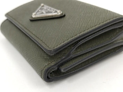 Prada Trifold Wallet With Triangular Logo Leather Green 2mh042