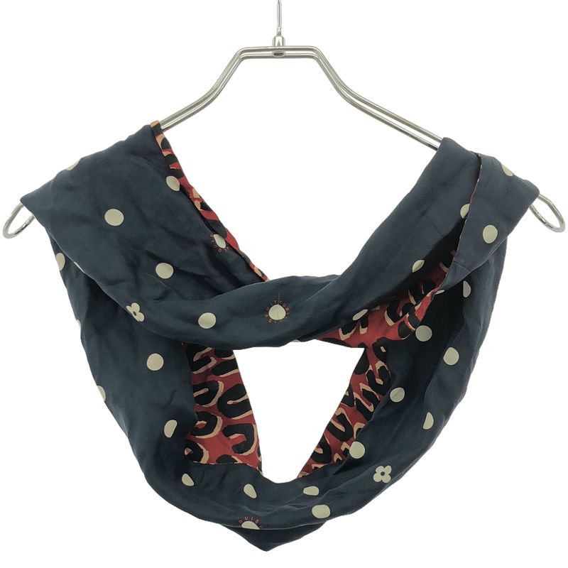 Louis Vuitton Leopard Dot Flower Silk Snood Scarf Navy and Red