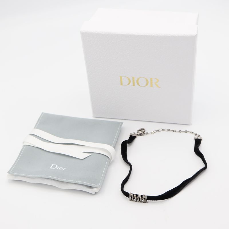 Christian DIOR Choker DIOR Rhinestone Velour Black Ladies With Box Yo649