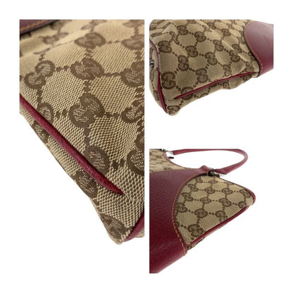 Gucci Beige Red Silver Hardware GG Canvas 113061 Tote Bag Shoulder Bag Women