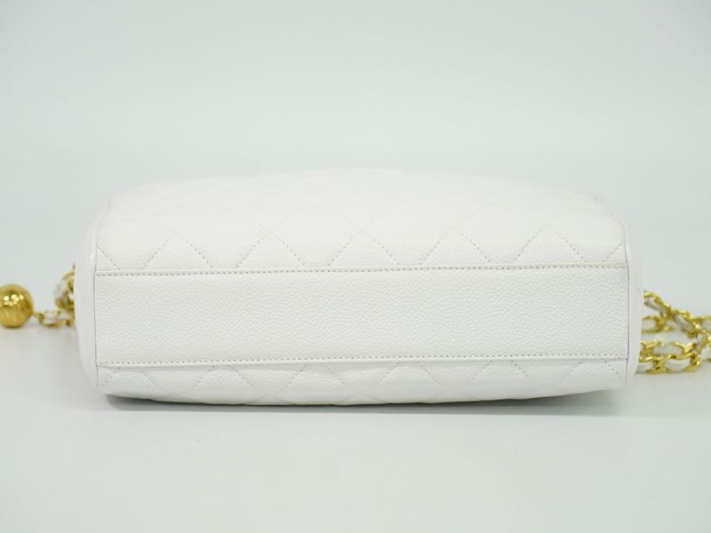 Authentic Chanel Coco Mark Matelasse Chain Shoulder Bag Pochette Caviar Skin