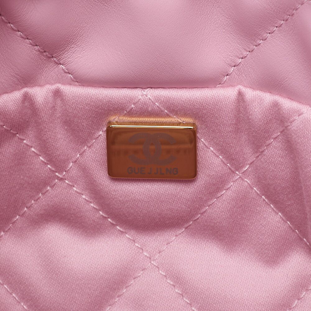 Chanel 22 Mini Calfskin Pink Drawstring Chain Shoulder Bag With Gold Hardware