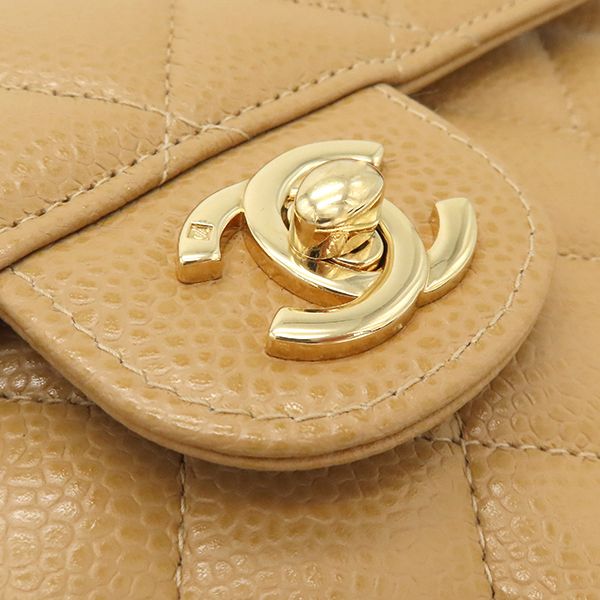 Chanel Shoulder Bag Mini Matelasse Caviar Skin Beige Gold Hardware Chain