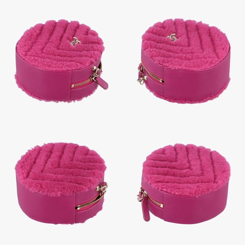CHANEL  Round Mouton Coco Mark Pink Fur X Leather Ap093228979353
