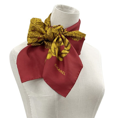 Chanel Scarf Women's Brand Coco Mark Silk Red Yellow Large Grape Tassel Autumn