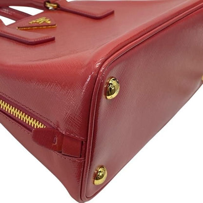 Prada Bl0838 Handbag Triangle Logo Enamel Patent Leather Scarlatto Red
