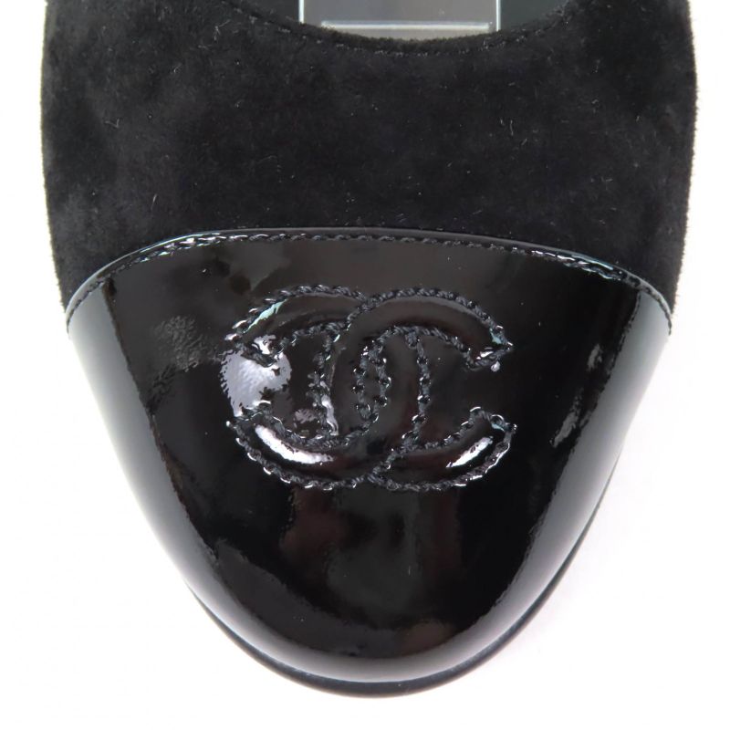 CHANEL 24K G46024 Coco Mark Mary Jane Patent Leather Use Ankle Strap Suede