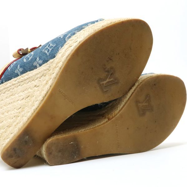 Louis Vuitton Monogram Denim Wedge Sole Sandals 36 Espadrilles Louis Vuitton