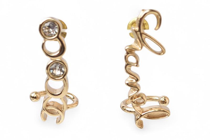 Chanel Earrings Chanel Accessories COCO Logo Rhinestone Gold A22