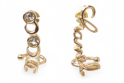 Chanel Earrings Chanel Accessories COCO Logo Rhinestone Gold A22