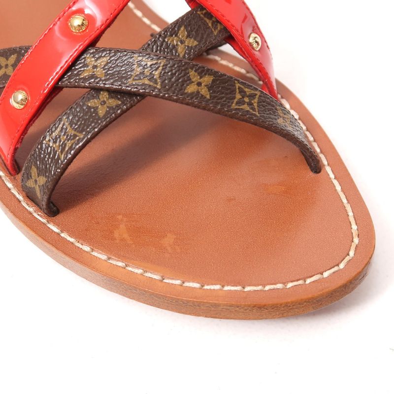 Louis Vuitton Carimbo Sandals Size 37 1 2 Monogram Studded Back Strap Flat