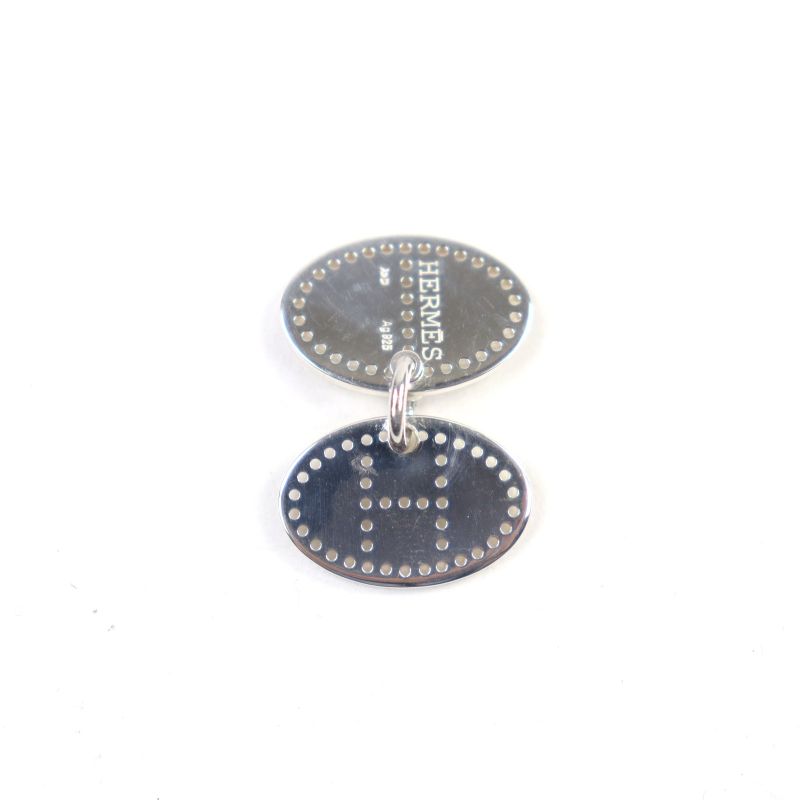 Hermes Eclipse Evelyn Ag925 H Logo Motif Perforated Oval Pendant Top Silver