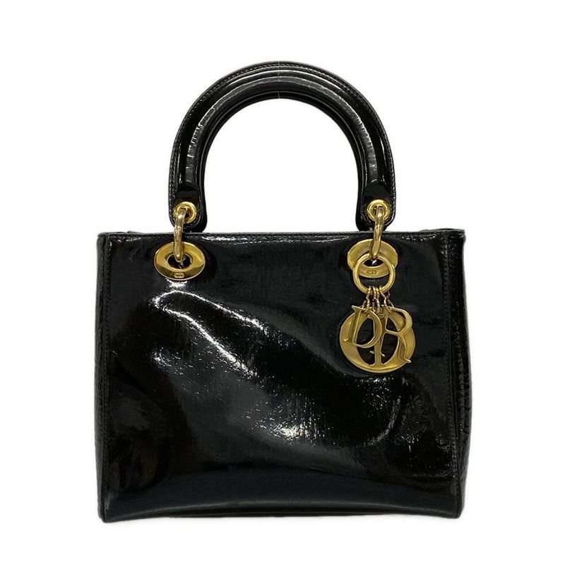 Dior/christian Dior Handbag Lady Dior Medium Bag Black Trotter Leather