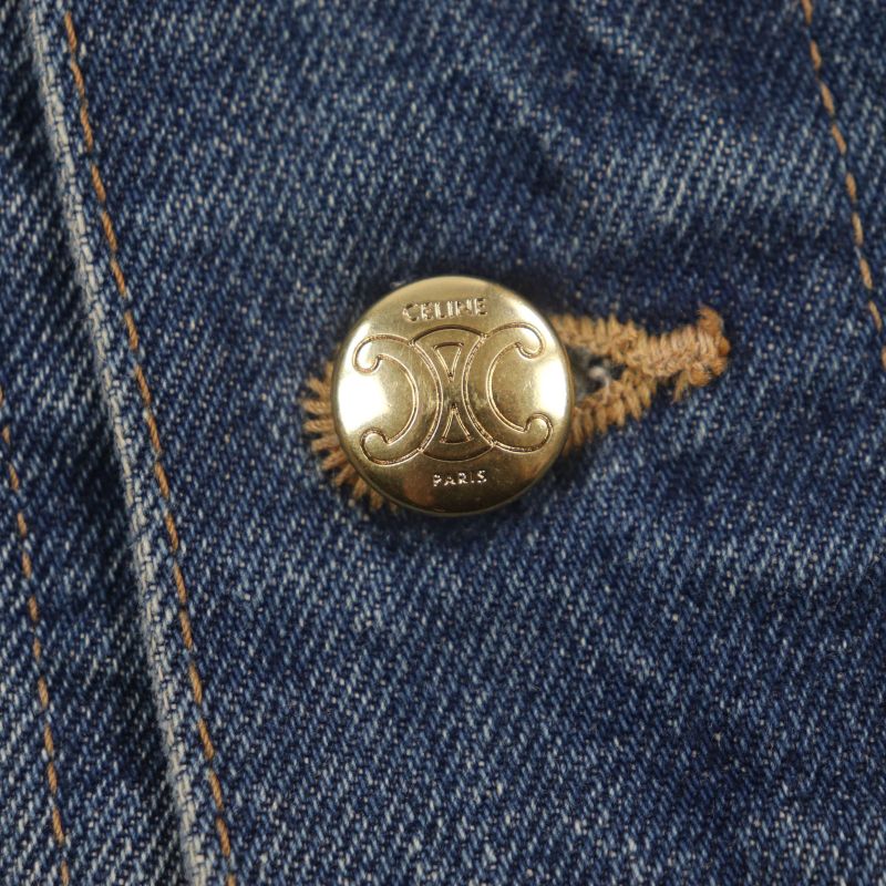 Celine 2q493365m Trucker Jacket 100% Cotton Back Logo Triomphe Button Collar