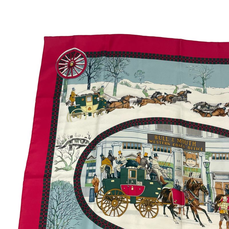Hermes Carre 90 Postal Coach Lhiver EN Poste Scarf Silk Red