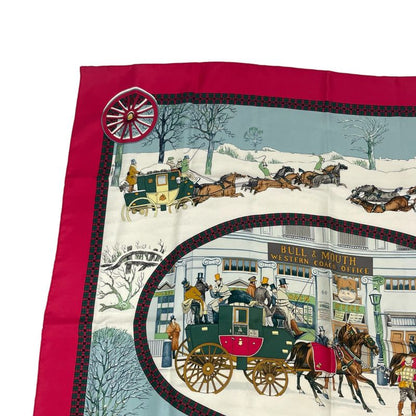 Hermes Carre 90 Postal Coach Lhiver EN Poste Scarf Silk Red