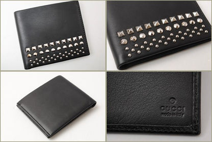 Unused Gucci Fold Wallet Leather Studded Black 387455 Ap0qn 1000