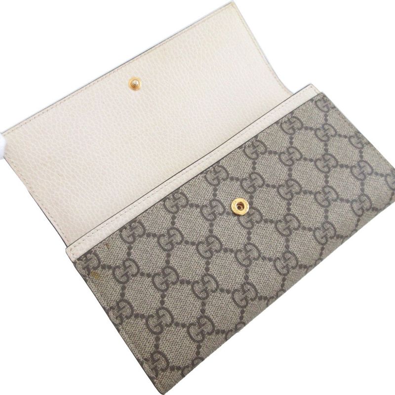 Gucci 456116 GG Canvas Leather Beige Ivory Bifold Long Wallet 1491 Gucci