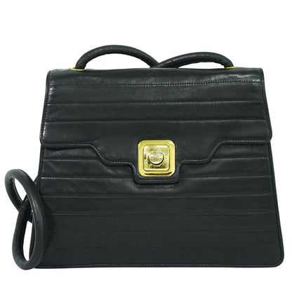 Authentic Chanel Coco Mark Shoulder Bag Pochette Lambskin Leather Black Coco