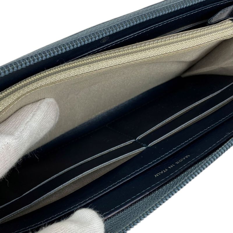 Chanel Long Wallet Coco Mark Caviar Skin Blue - Round Zipper Zippy 17 Ladies