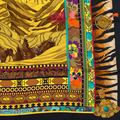 Hermes Carree 90 La Femme Aux Femmes Aux Winds Footsteps Woman Scarf Black