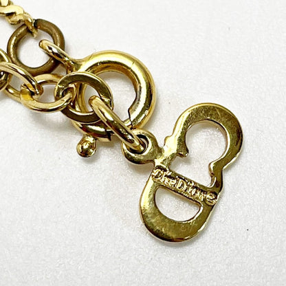 Christian Dior CD Logo Necklace Gold Rhinestone GP Women's Accessories