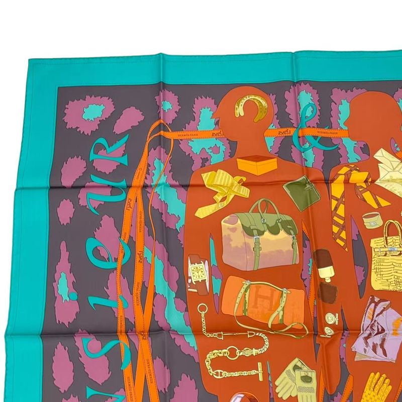 Hermes Carre 90 Monsieur ET Madame All-over Silk Scarf Blue