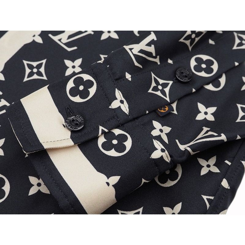 Louis Vuitton Monogram Pajama Shirt Silk Shirt Blouse Women's Tops Navy Ivory