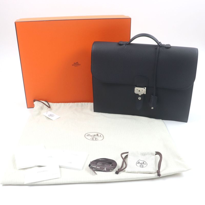 Hermes Sac A Depeches 38 Togo Silver Hardware Leather Briefcase Black With K