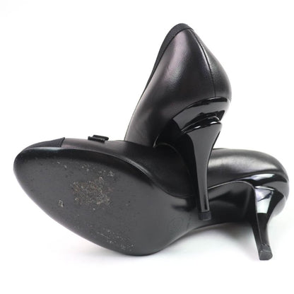 CHANEL 09A G26728y01590 Coco Mark Ribbon Satin Switch Leather Pumps Black 35.5