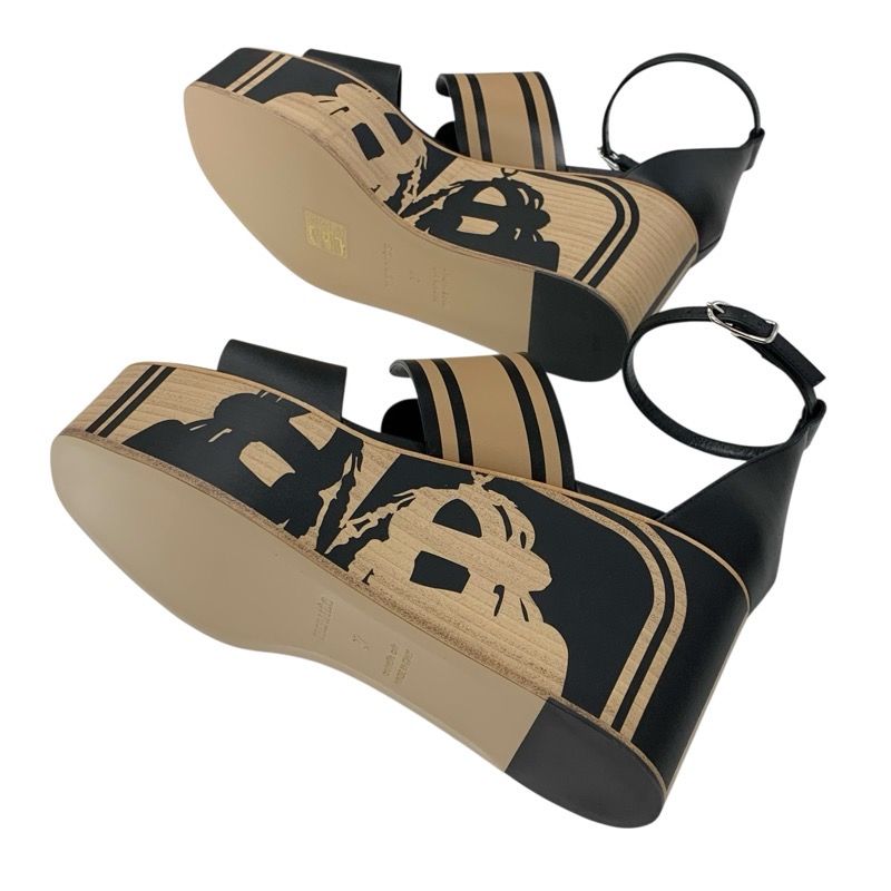 Hermes Charis Sandals Shoes Leather Black Brown Unused Brides De Gala Quadri