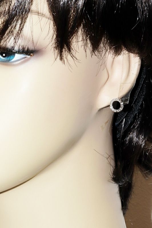 Bulgari Earrings 18K White Gold Onyx 2P Bulgari Stud Earrings 356121