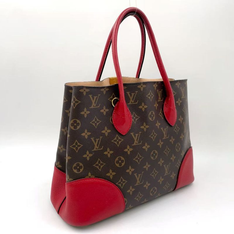 Louis Vuitton Flandrin Monogram Threes Leather X PVC Brown X Red Tote Bag Gold