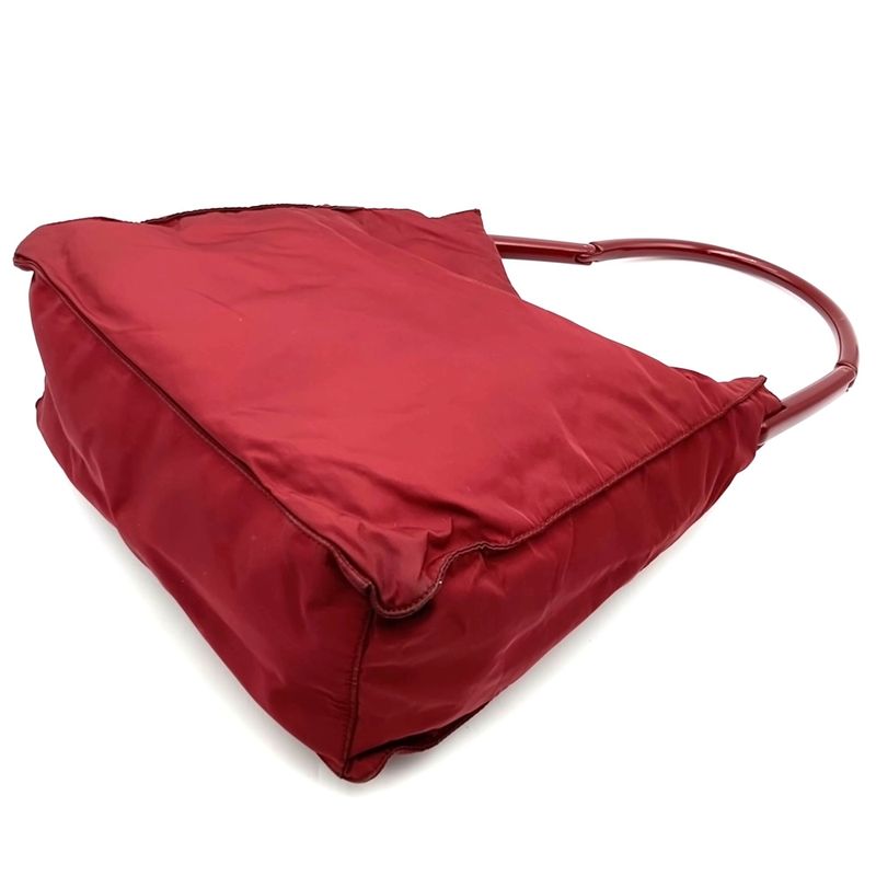 Prada Tote Handbag One Shoulder Plastic Handle Nylon Red Vintage Ladies Men