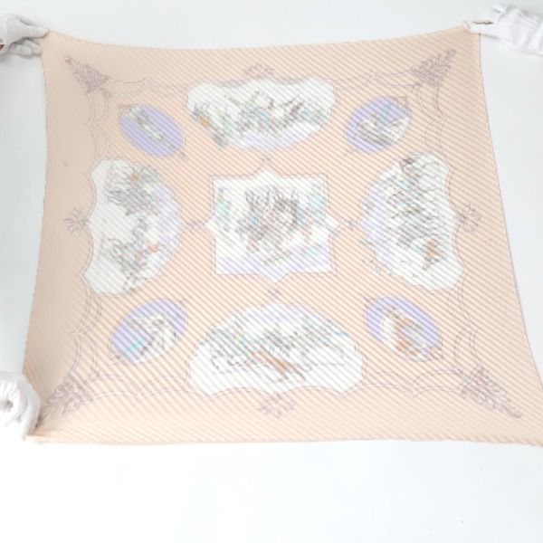 Hermes Pleated Carré Pleated Scarf Mughal Dynasty Horse Scarf Hermes Pink Beige