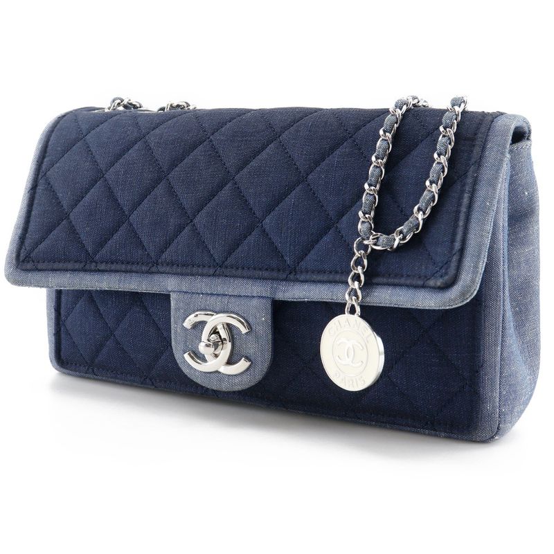 Chanel Chain Shoulder Matelasse Double Chain Denim Blue Ladies Shoulder Bag