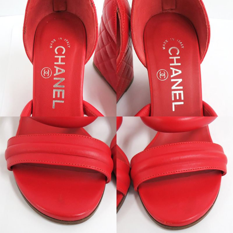 Chanel Sandals Wedge Sole Matelasse Metal Strap 36 Half 23.5cm