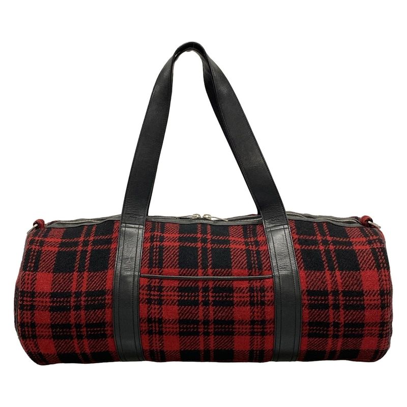 Saint Laurent Paris Boston Bag 360195 Red And Black Checked Wool Leather