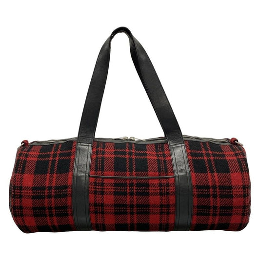 Saint Laurent Paris Boston Bag 360195 Red And Black Checked Wool Leather