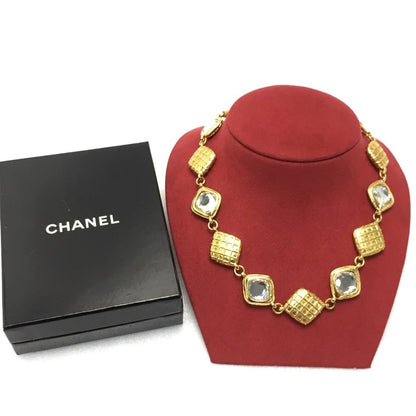 Chanel Matelasse Diamond Stone Necklace GP Vintage Boxed