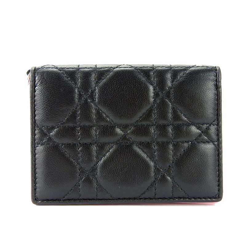 Christian Dior Card Case Cannage Leather Black Pink Business Card Holder Small