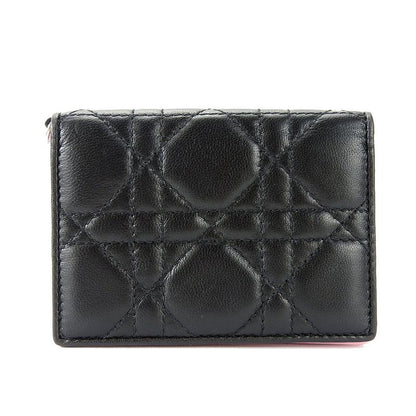 Christian Dior Card Case Cannage Leather Black Pink Business Card Holder Small
