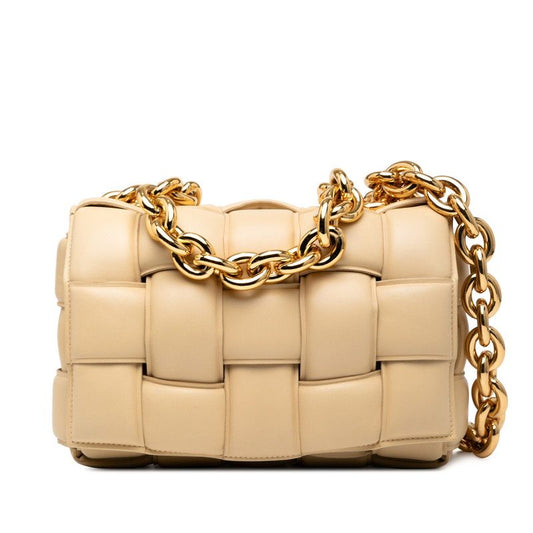 Bottega Veneta The Chain Cassette Shoulder Bag Handbag Beige Gold Leather Women