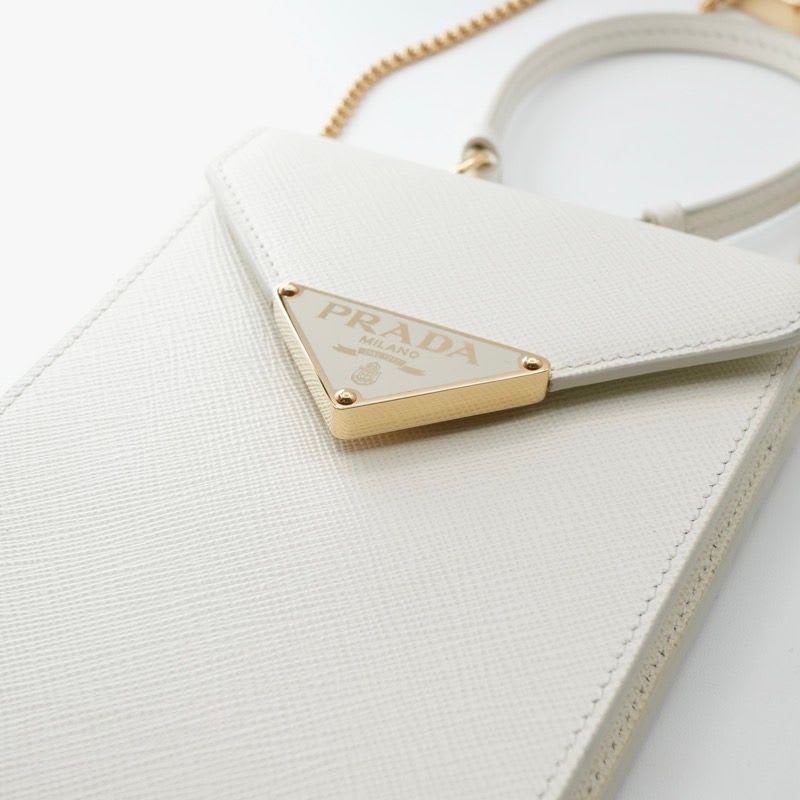 Prada Phone Accessory White Gold Saffiano Mini Bag Triangle Logo