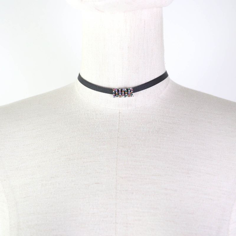 Christian DIOR Logo Choker With Rhinestones Black Multicolor Storage With Bag